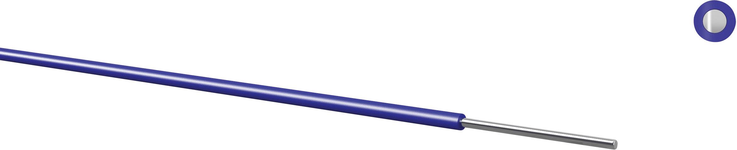 'Coupe transversale d'un câble bleu avec un noyau métallique, présenté en perspective.'