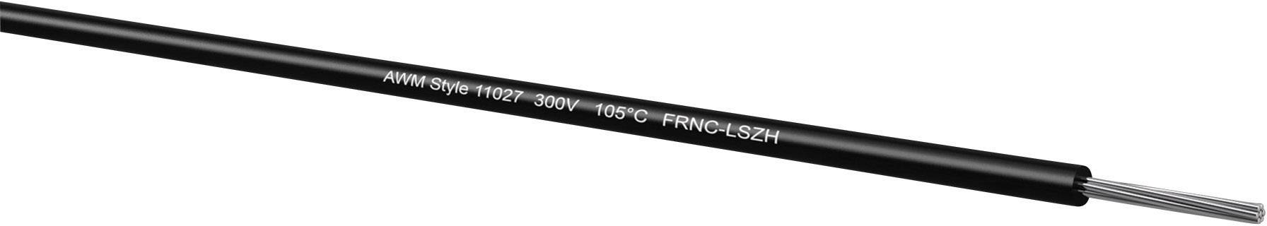 Câble noir portant l'inscription '300V 105°C FRNC-LSZH', révélant des fils flexibles à l'intérieur. Adapté aux applications électroniques.