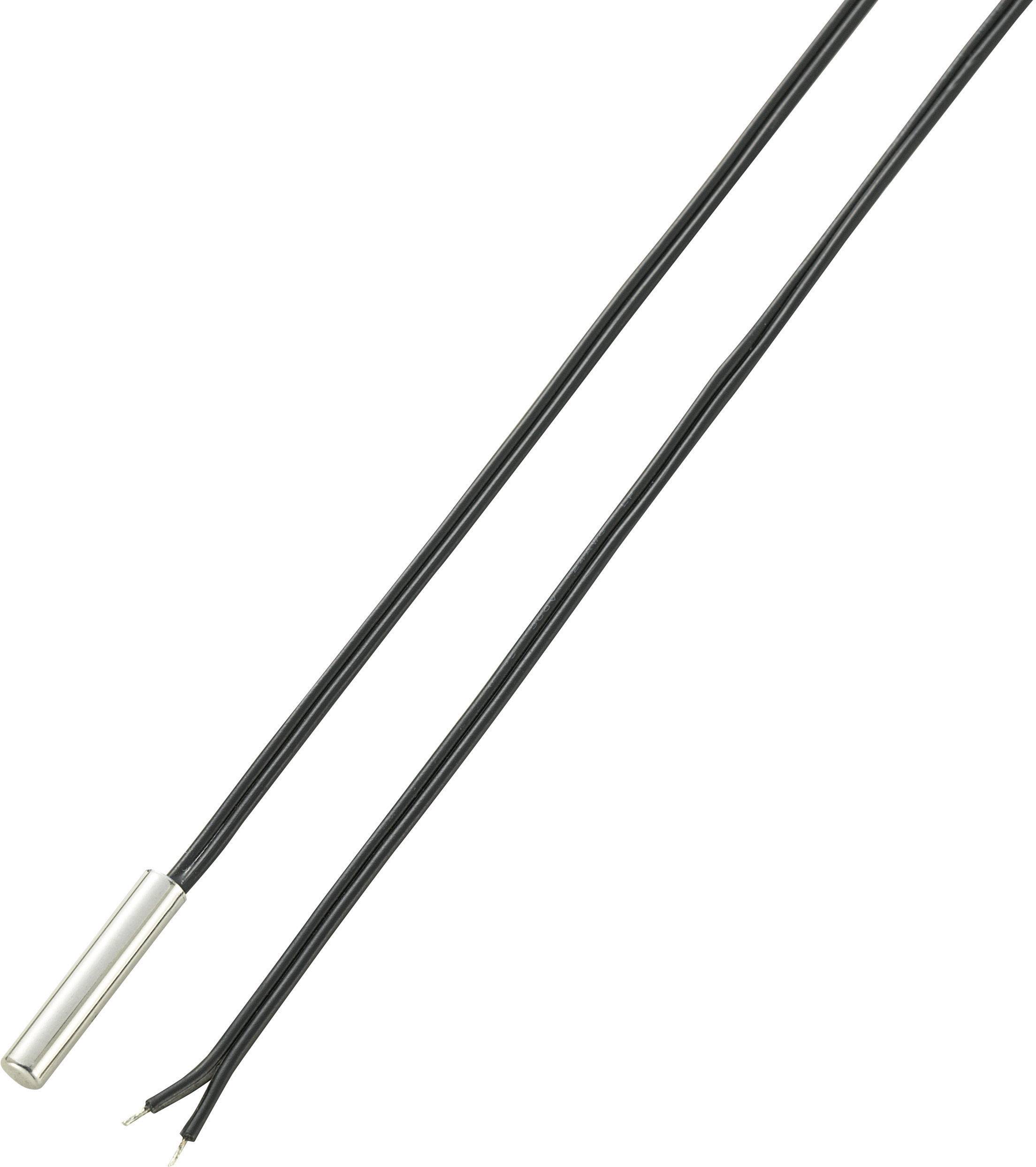 Un câble noir à deux conducteurs avec un capteur cylindrique métallique à une extrémité, adapté pour la mesure de température.