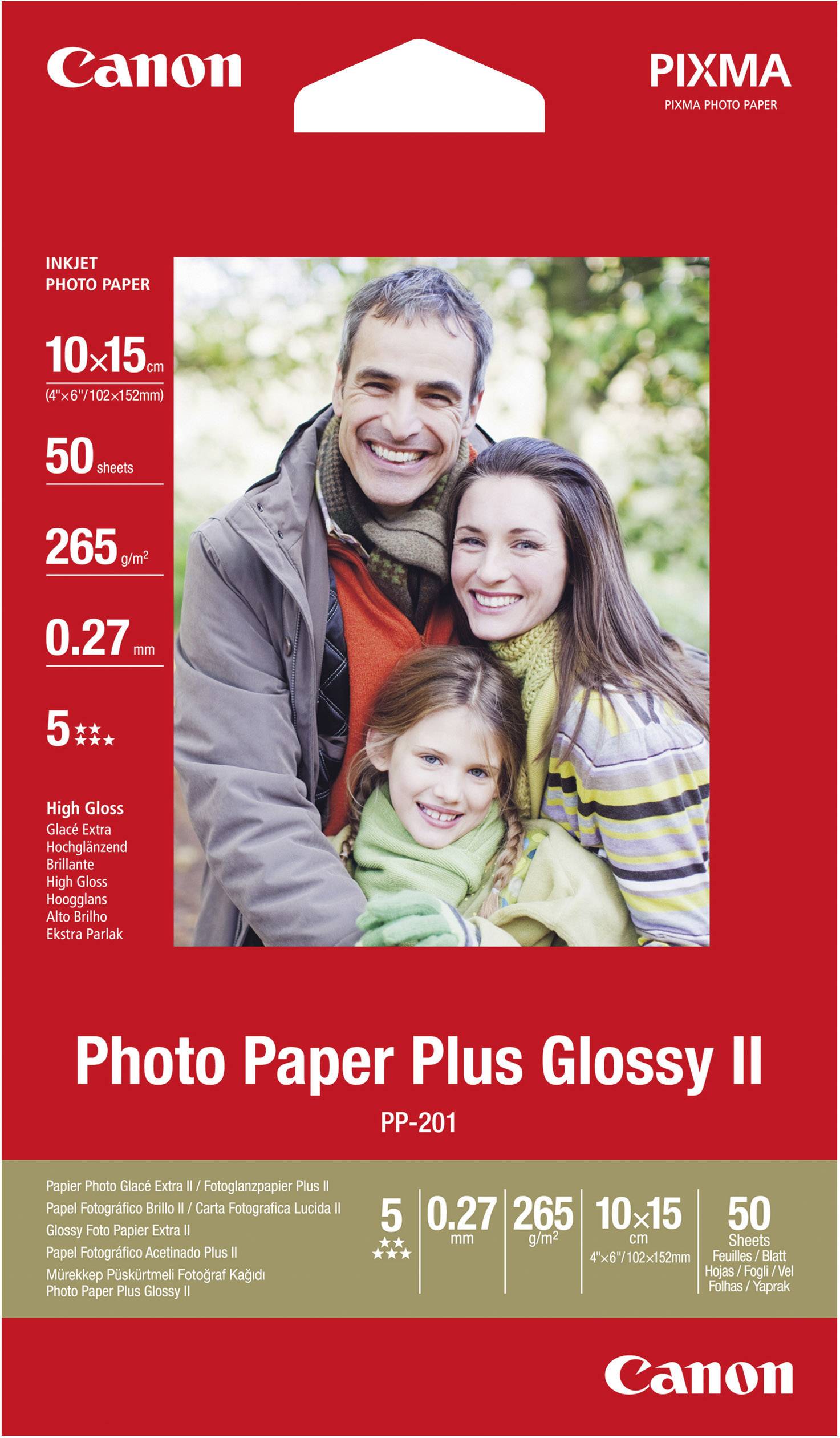 Canon Photo Paper Plus PP-201 2311B003 Papier photo 10 x 15 cm 265 g/m² 50 feuille(s) brillant