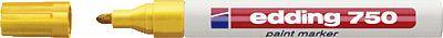 Marqueur peinture Edding 750 jaune avec capuchon et pointe visible, adapté aux surfaces lisses telles que le verre, le métal et le plastique.