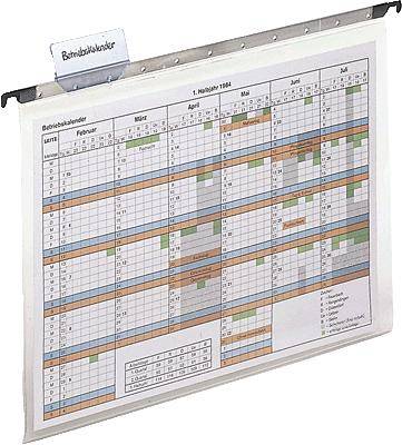 Registres suspendus avec calendrier des congés d'entreprise intégré, présentant les dates du calendrier d'avril à juillet 1994 pour la planification opérationnelle.