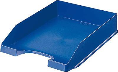 Corbeille de rangement bleue, vide, en plastique, rectangulaire, pour l'organisation de bureau ou de bureau.