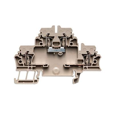Bloc de connexion en beige comportant plusieurs bornes de raccordement et mécanismes de commutation, adapté aux connexions électriques ou aux systèmes de montage.