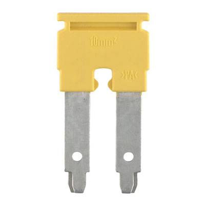 Clip de sécurité plat jaune avec deux contacts métalliques, marqué '10mm²'.
