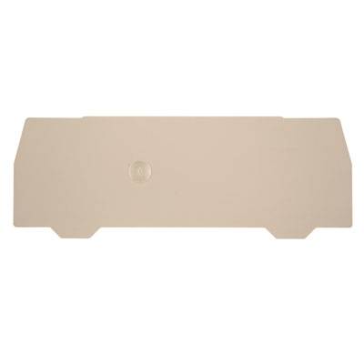 Couvercle en plastique beige avec des bords anguleux et un relief circulaire central.