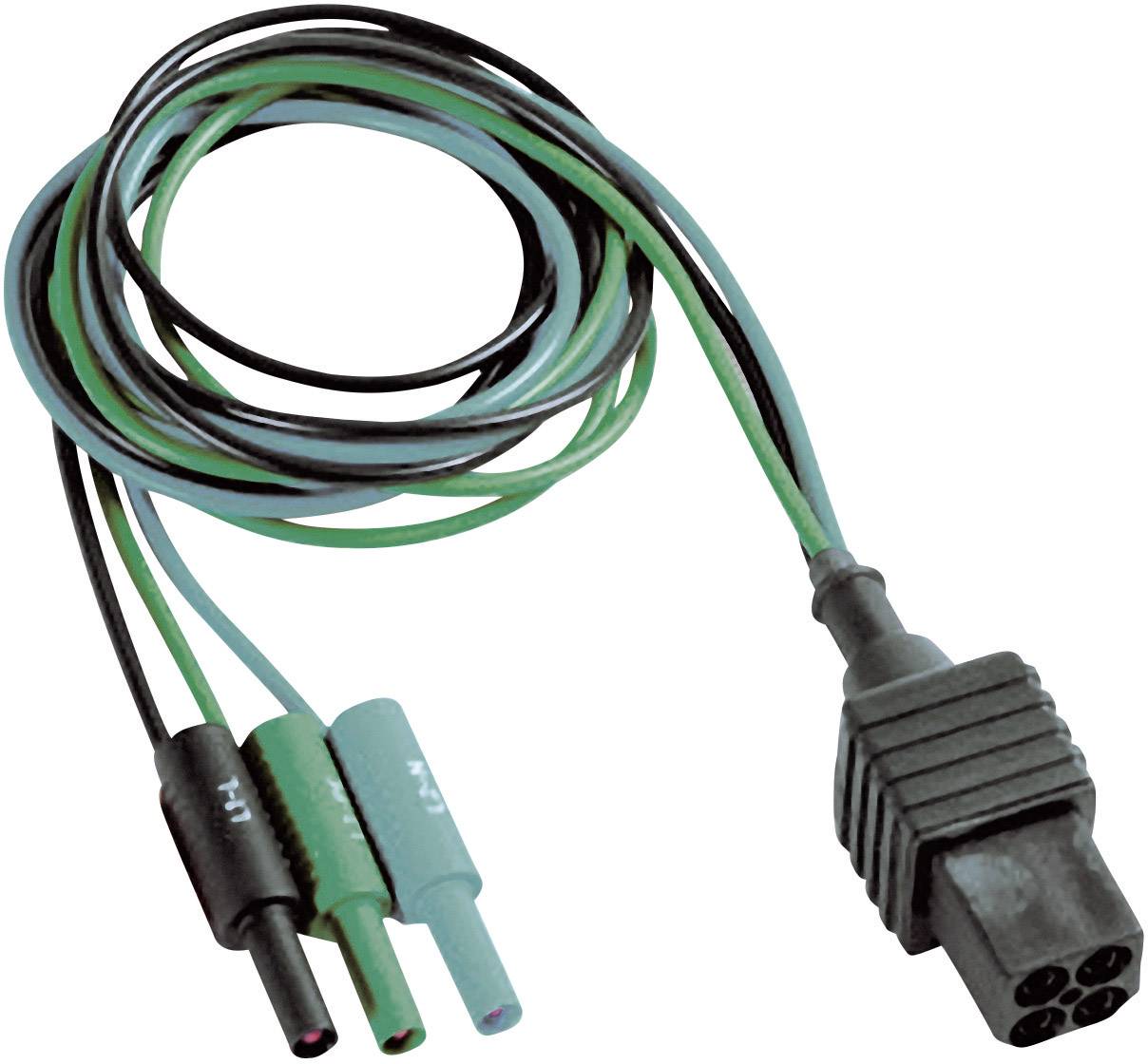 Câble avec une fiche tripolaire et trois conducteurs codés par couleur portant des lettres de marquage. Utilisé pour les connexions électriques.