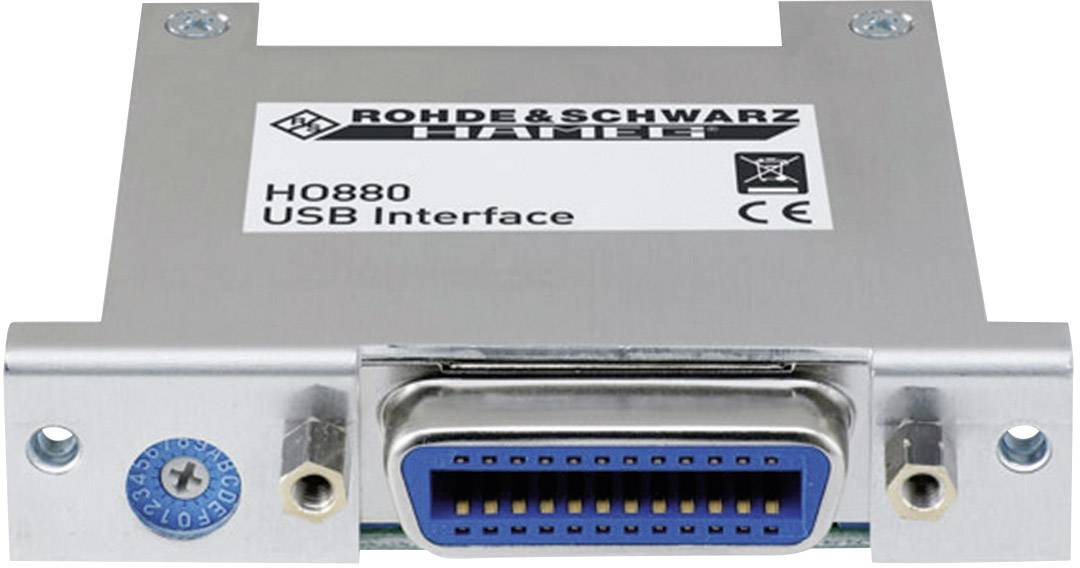 Module d'interface USB de la marque Rohde & Schwarz, modèle H0880, montrant la vue de face avec connexion et logo de la marque.
