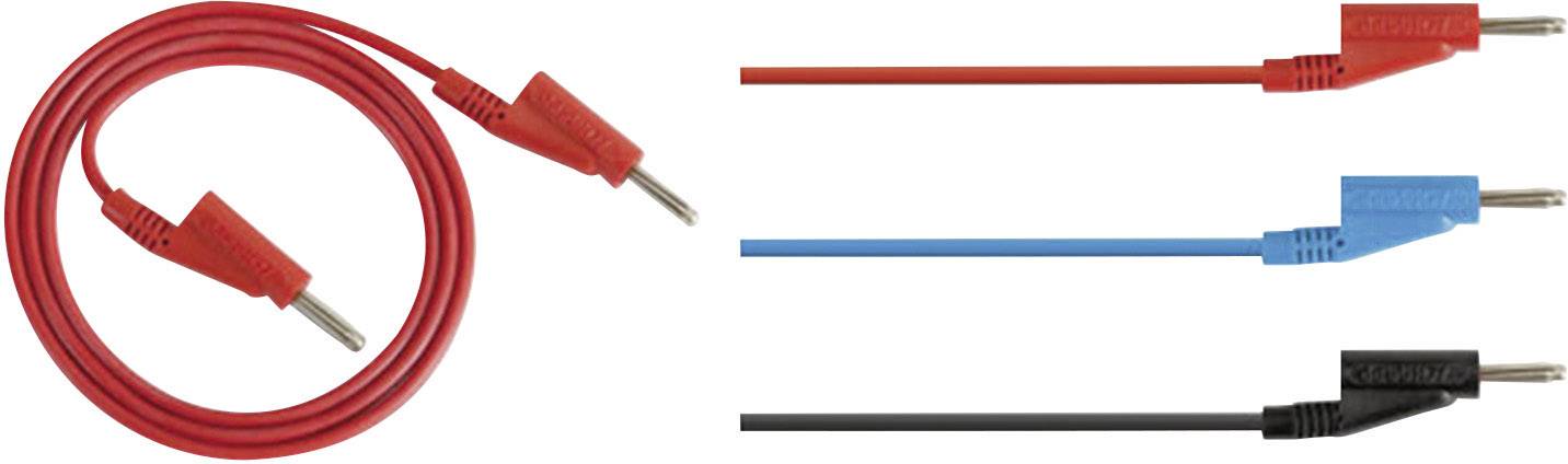 Quatre câbles de mesure colorés : rouge, bleu et noir, avec des pointes métalliques, adaptés aux appareils électriques.