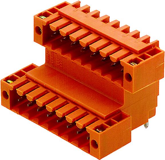 Un connecteur orange à plusieurs rangées de broches permet des connexions électriques sécurisées dans des applications industrielles.