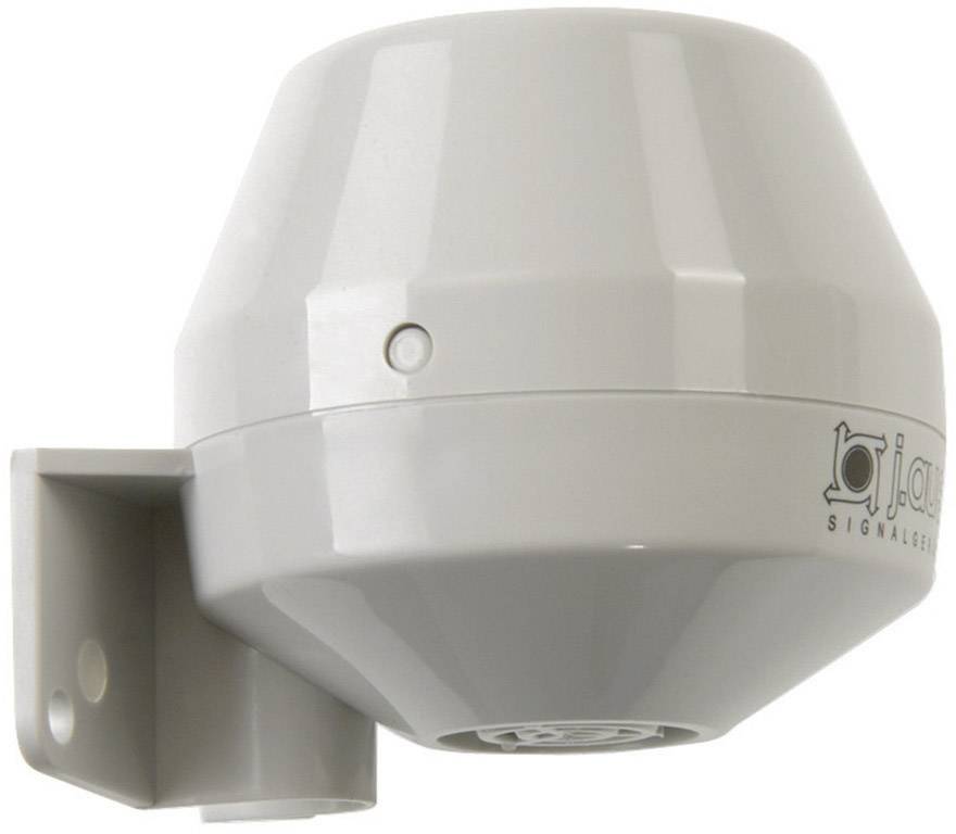 Diffuseur acoustique blanc monté sur support mural pour applications d'alarme et de sécurité.