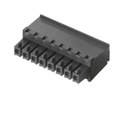 Connecteur noir à 10 broches. Il est utilisé pour relier des lignes électriques sur une carte de circuit imprimé.