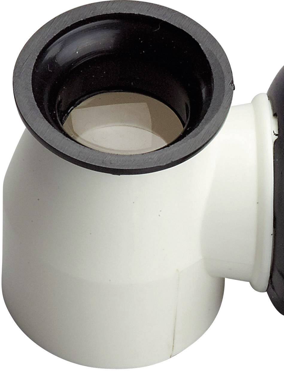 Tuyau en PVC blanc avec joint d'étanchéité noir, probablement un élément d'un raccordement d'évacuation ou d'assainissement.