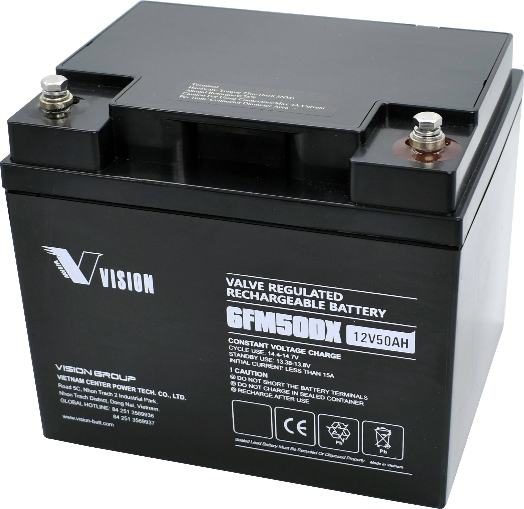 Vision Akkus 6FM50DX Batterie au plomb 12 V 50 Ah plomb (AGM) (l x H x P) 197 x 170 x 165 mm raccord à vis M6 sans entretien