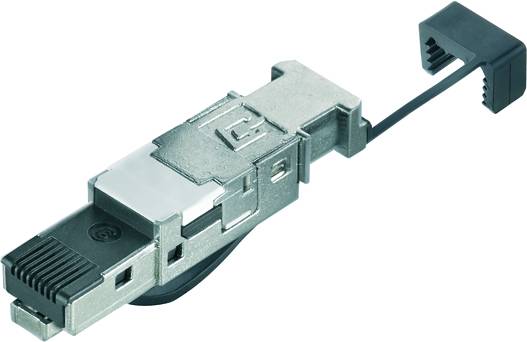 Un connecteur de fibre optique en argent avec un capuchon de protection amovible, adapté aux connexions à fibre de verre.