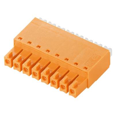 Un connecteur orange à huit bornes disposées en ligne, utilisé pour la connexion électrique de câbles.