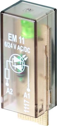 Un relais portant l'inscription 'EM 11 6/24 V AC/DC'. Affiche le symbole de commutation et les points de connexion A1 et A2.