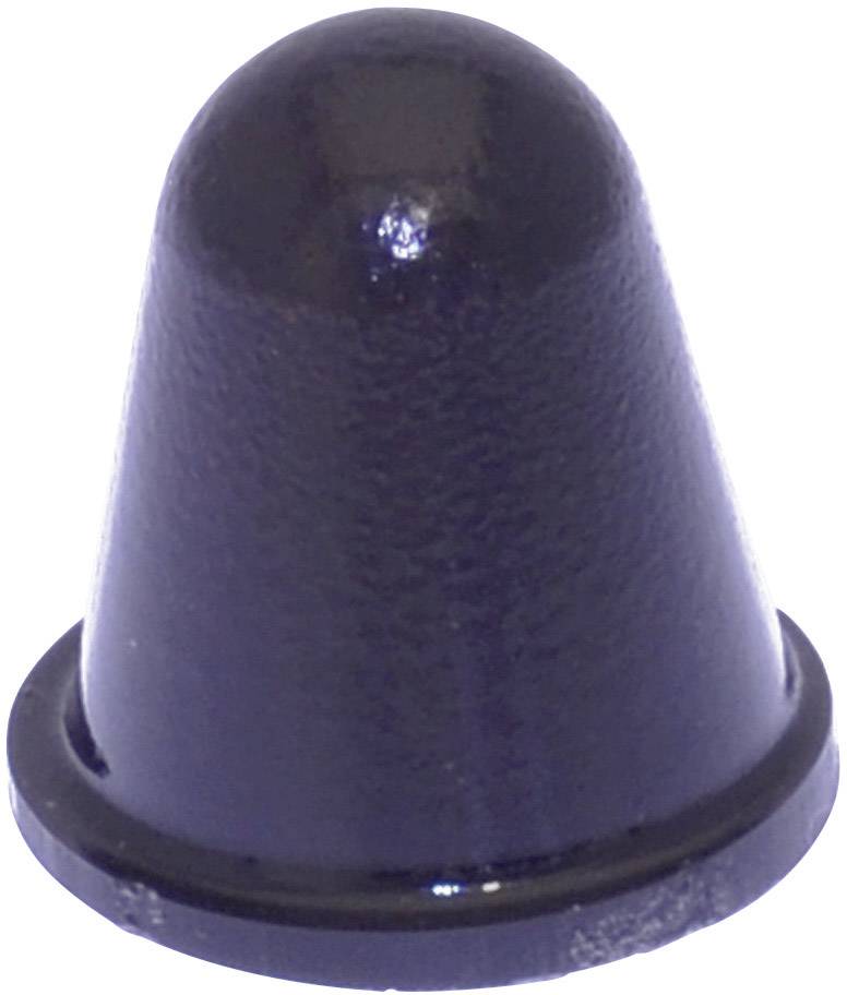 Bouton en caoutchouc noir, bombé, avec une base plate, souvent utilisé comme capuchon de protection pour des appareils électroniques ou des pieds de meubles.