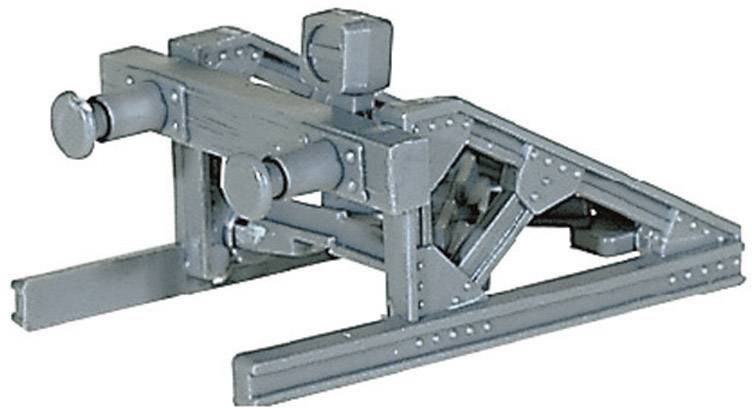 Modèle gris, robuste d'un butoir avec boulons et entretoises. Utilisé pour arrêter les trains en toute sécurité à l'extrémité des rails.