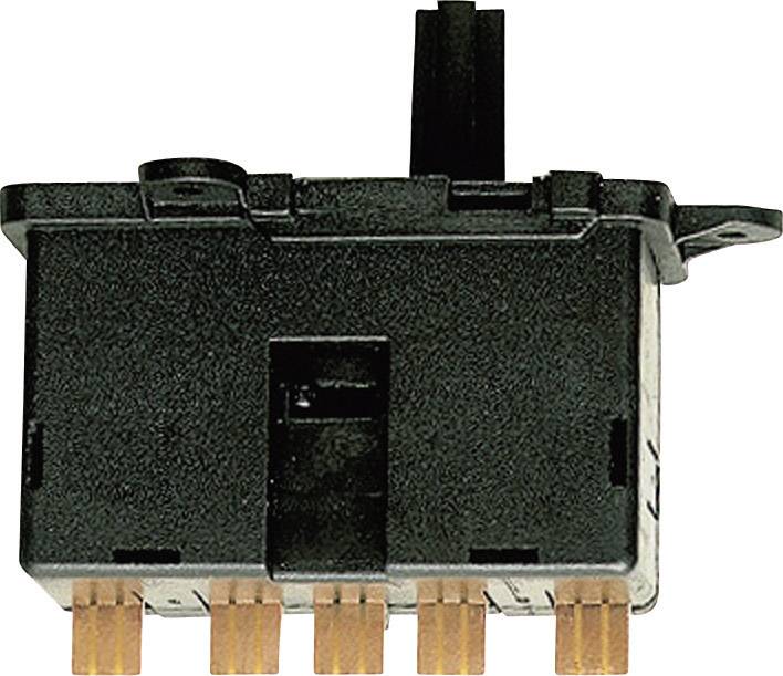 Un interrupteur électrique noir avec plusieurs connexions en cuivre est représenté. L'interrupteur est destiné à commander des appareils électriques.