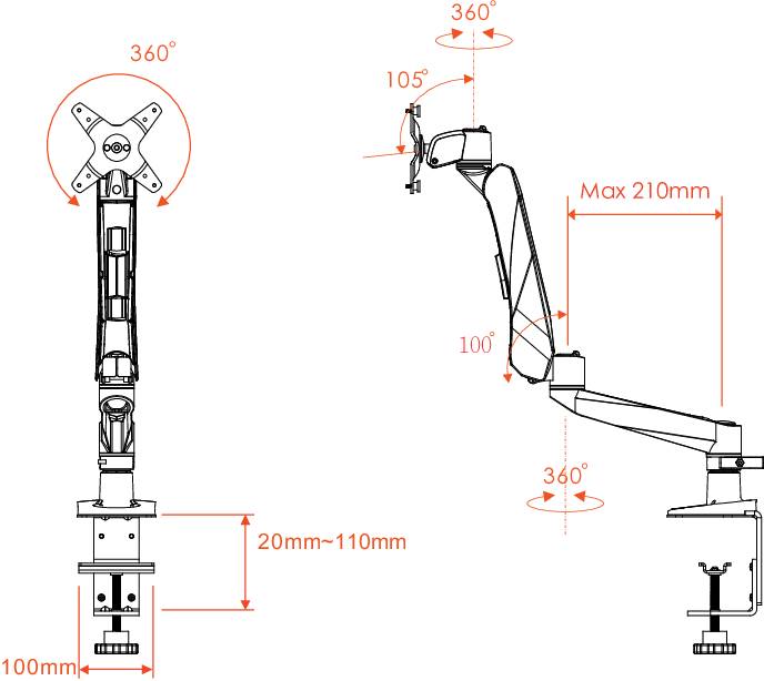 SpeaKa Professional SP-1624780 SuperFlex simple Support de table pour écran 25,4 cm (10") - 76,2 cm (30") réglable en hauteur