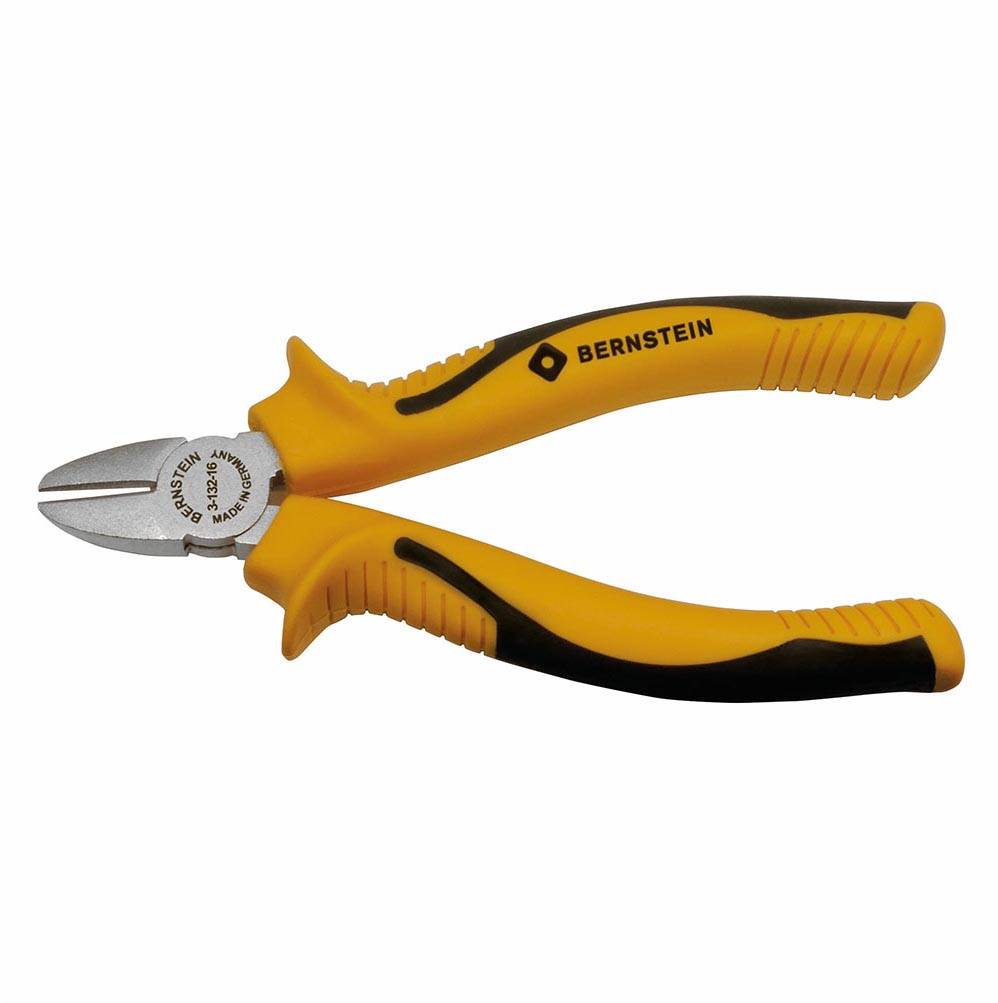 Coupe-câbles jaune et noir avec poignées en plastique et tête en métal, portant l'inscription 'BERNSTEIN' sur la poignée. Adapté pour couper du fil.