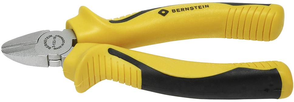 Pince coupante latérale jaune et noire avec poignée ergonomique ; outil de la marque Bernstein, adaptée pour la coupe précise de fils.