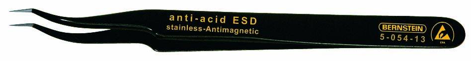 Pince noire antimagnetique portant l'inscription 'anti-acid ESD stainless antimagnetic'. Marque : Bernstein.
