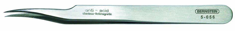 Pince à épiler en acier inoxydable anti-acide avec pointe fine, adaptée aux travaux de précision. Le nom du fabricant et le numéro de modèle sont visibles.