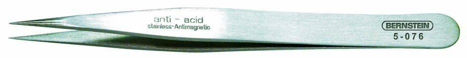 Une pince antimagnetique et résistante aux acides de Bernstein, numéro de modèle 5-076, fabriquée en acier inoxydable.
