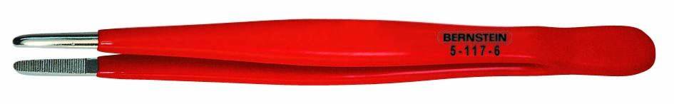 Pince de précision en métal rouge avec pointe striée, adaptée aux travaux fins. Marquage 'BERNSTEIN S-174' sur la poignée.