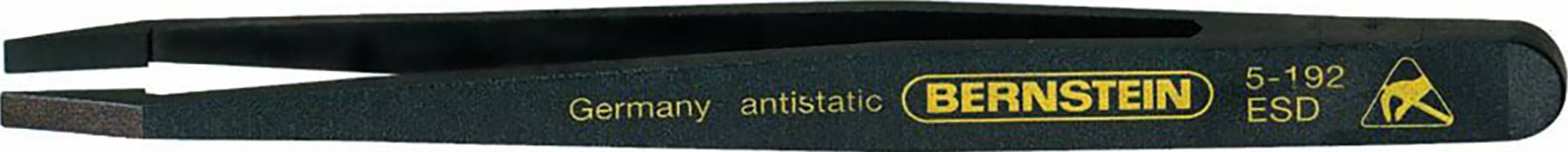 'Pince en ambre noir antistatique, modèle 5-192, avec inscriptions : Germany, antistatique, 5-192, ESD et symbole d'avertissement.'