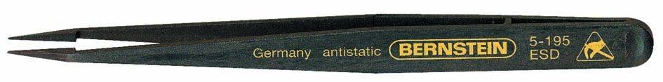 Pince antistatique à poignée noire, portant l'inscription : 'Germany, antistatic, BERNSTEIN, 5-196 ESD', adaptée aux travaux délicats.
