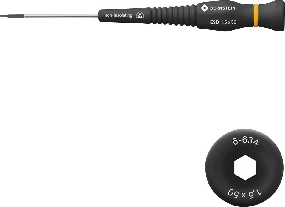 Schraubendreher mit schwarzem Griff und Torx-Spitze, daneben ein Torx-Bit in schwarz, Größe '6-634'.