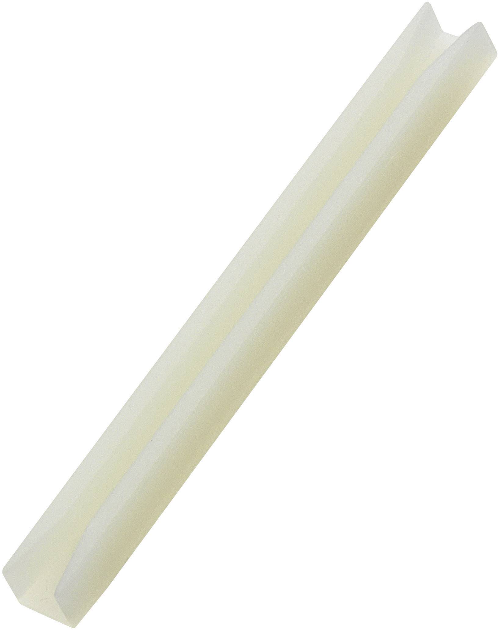 Une bande unique en plastique blanc en forme de V avec des bords arrondis, représentée sur un fond blanc.