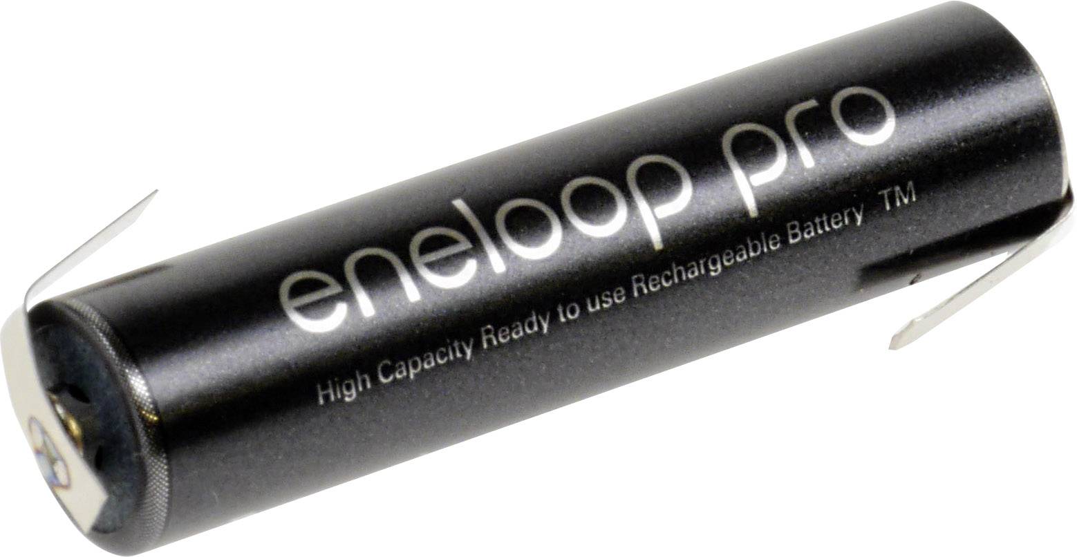 Pile cylindrique noire portant l'inscription 'eneloop pro'. Haute capacité, rechargeable, adaptée aux appareils électroniques.