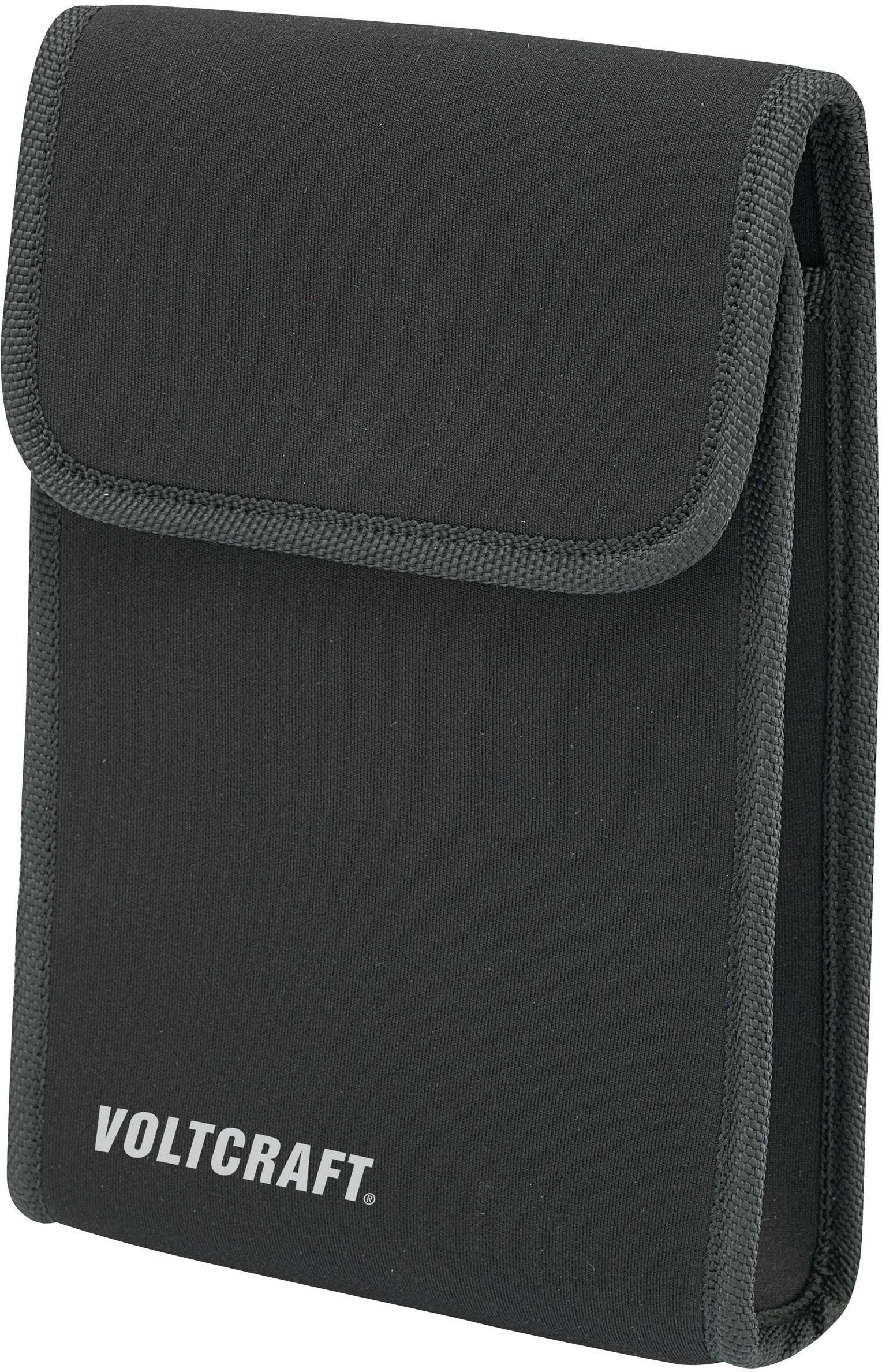 Un sac noir avec fermeture velcro, portant l'inscription 'Voltcraft'. Il sert à ranger ou à transporter des appareils.