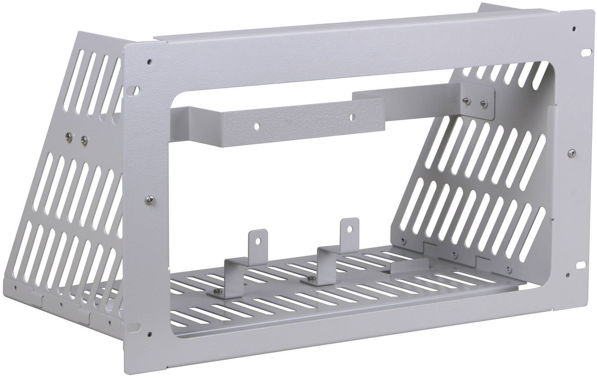 Cadre métallique avec ouverture rectangulaire et grilles de ventilation latérales. Sert de support ou de structure de fixation.