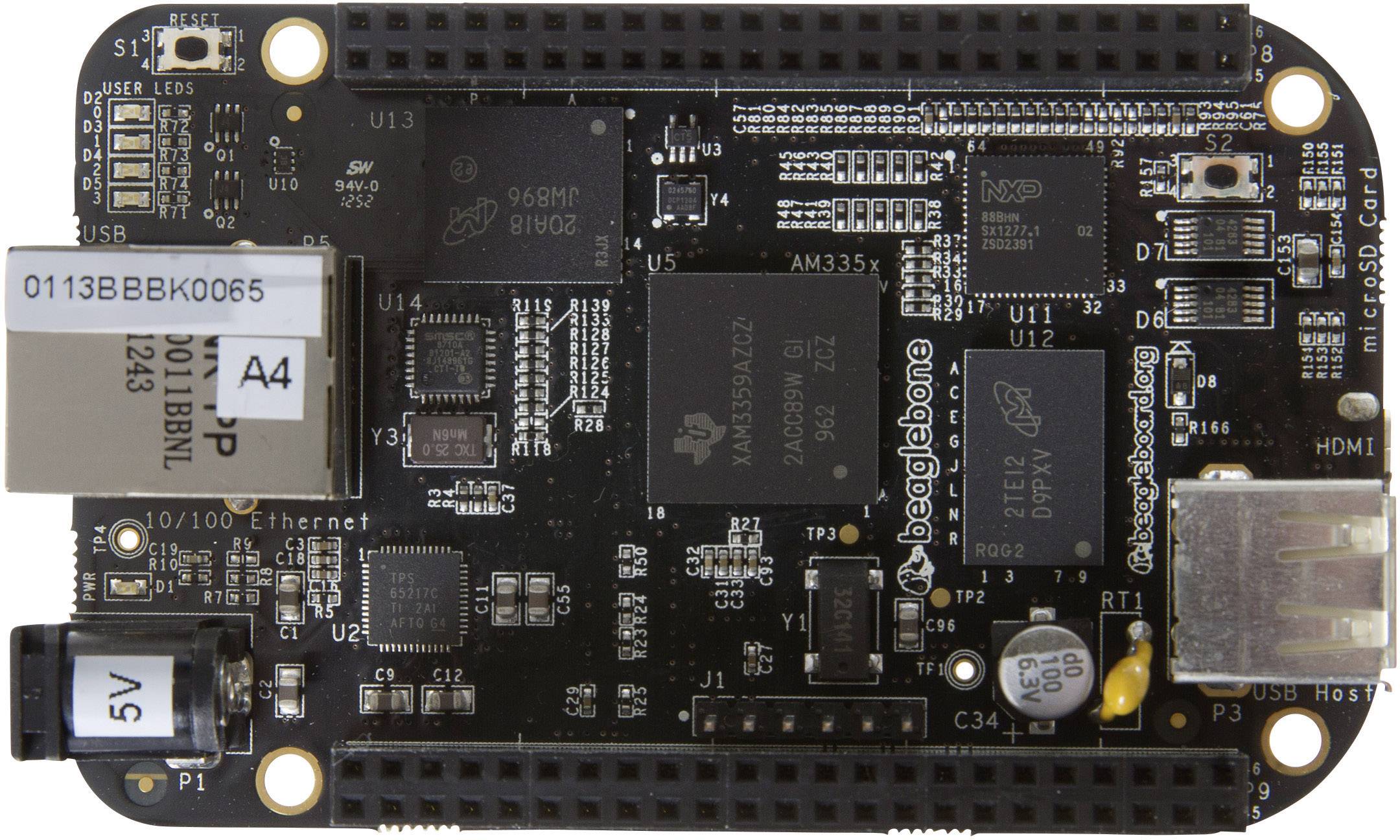 Une carte BeagleBone Black avec différents ports et composants, incluant HDMI, Ethernet et USB.