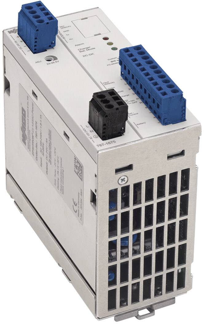 Contrôleur industriel avec plusieurs ports et voyants d'état, positionné verticalement et présentant les options de connexion électrique et de données.
