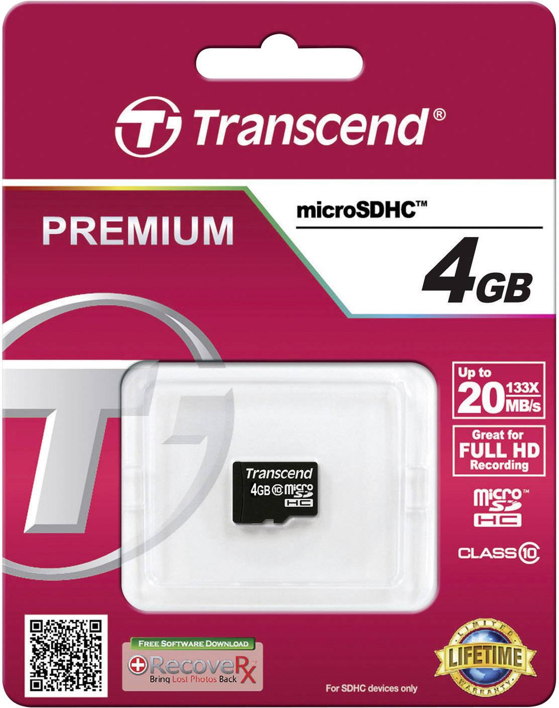 Carte microSDHC Transcend Premium 4 GB Class 10