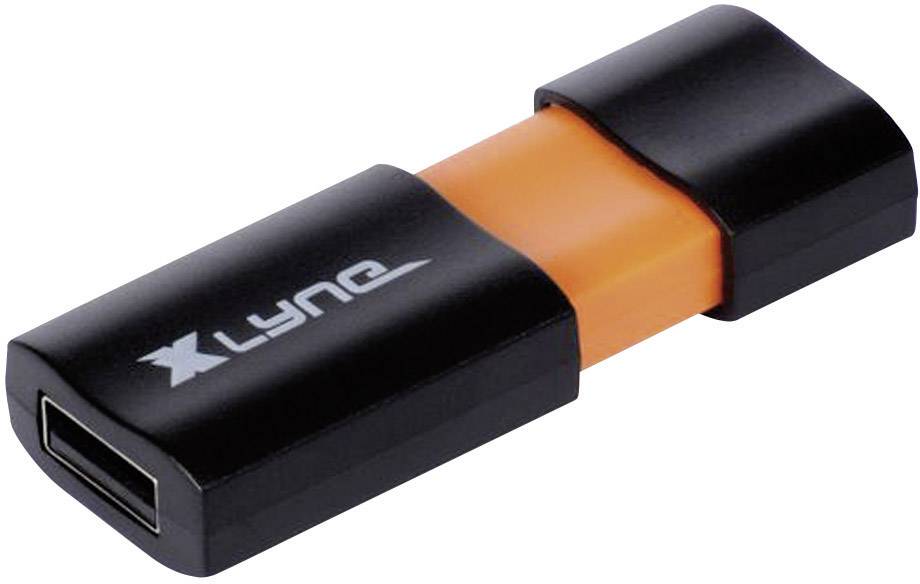 Clé USB noire avec noyau orange et inscription 'XLYNE'.