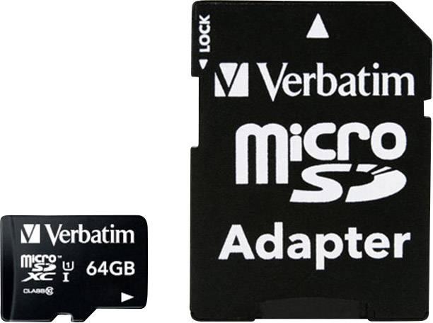 Carte microSDXC Verbatim MICRO SDXC 64GB CL 10 ADAP 64 GB Class 10 avec adaptateur SD