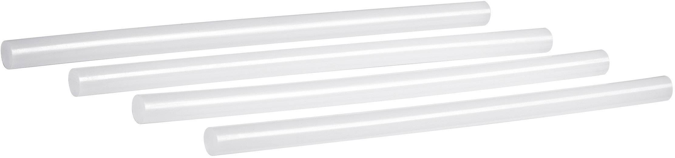 Quatre bâtons de colle blanche sont disposés côte à côte sur un fond blanc.