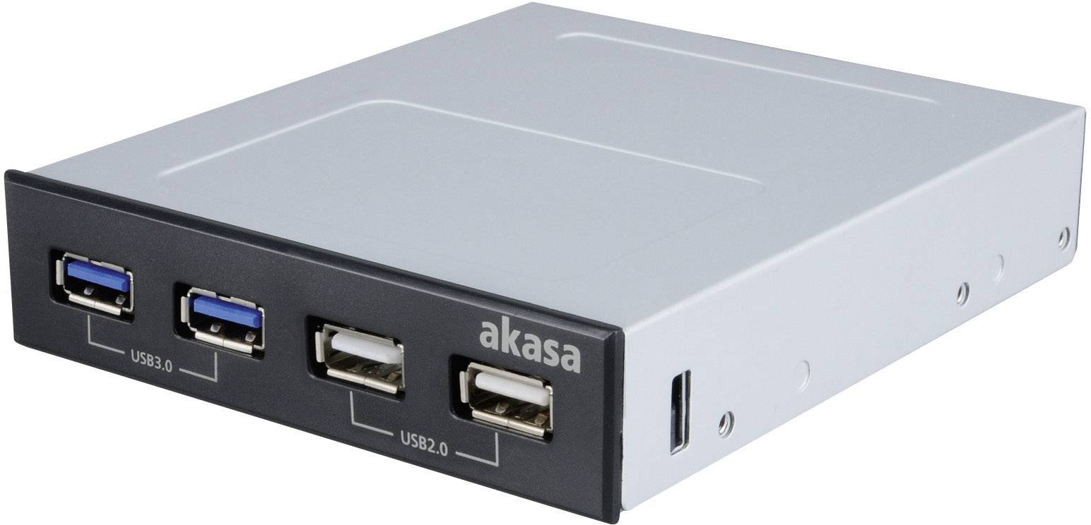 Un lecteur informatique externe d'Akasa doté de quatre ports USB à l'avant, dont deux USB 3.0 et deux USB 2.0.