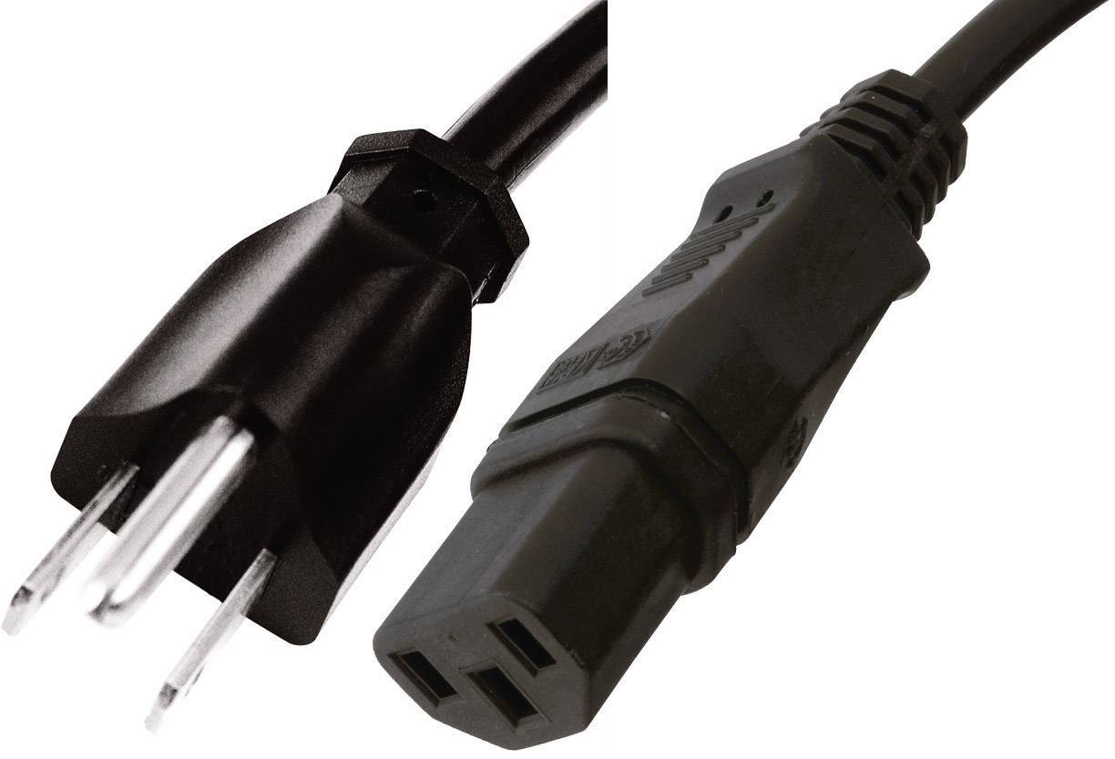 Câble électrique avec une fiche bipolaire d'un côté et une fiche carrée triple de l'autre côté.