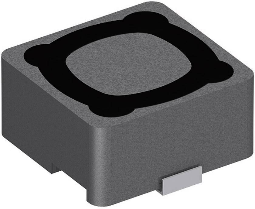 Composant électronique gris, carré, avec un cercle noir au centre. Probablement un inducteur électrique.