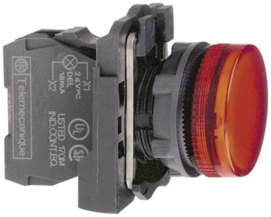 Bouton-poussoir rouge sur boîtier noir, adapté aux applications industrielles. Les inscriptions indiquent les caractéristiques électriques.