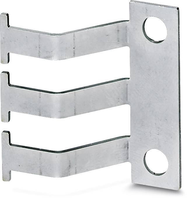 Pièce de connexion métallique à trois bras plats parallèles et deux trous de fixation circulaires. Utilisée pour la stabilisation.