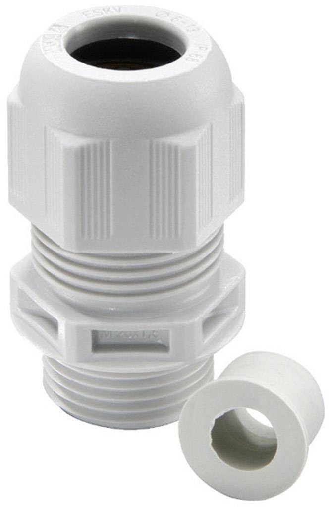 Un presse-étoupe blanc en plastique avec un joint d'étanchéité séparé. Adapté pour le raccordement de câbles ou de conduites.